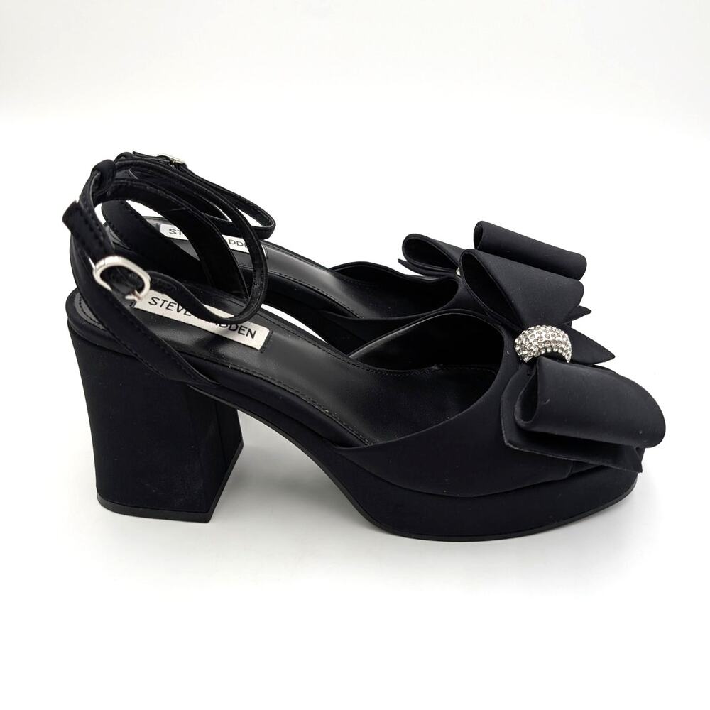 Steve Madden Aerin Bow Platform Sandals Women's Black Size US8M EU38.5 - Picture 3 of 13